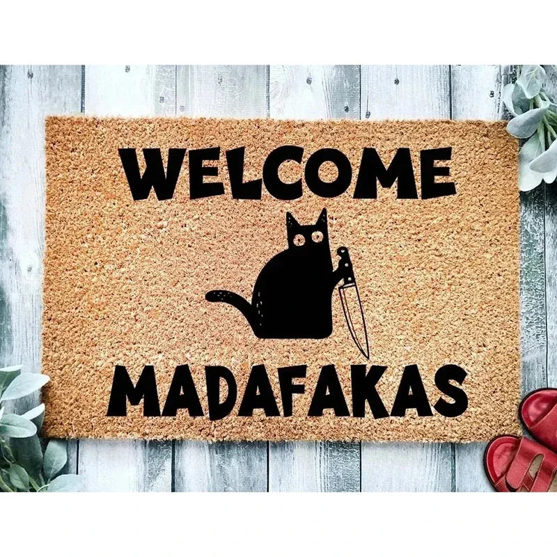 tapis d'entrée texturé imprimé marron clair imperméable résistant décoloration adhésif moderne humoristique