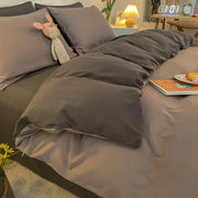 housse couette anti acariens tissu lisse gris beige plis minimaliste chambre