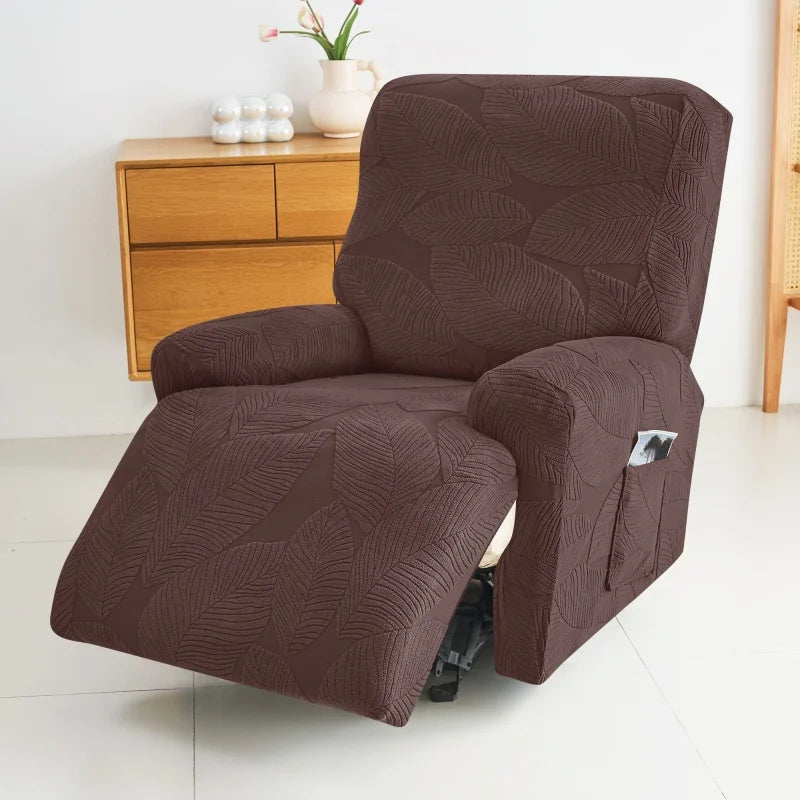 Housse fauteuil relax gris feuilles stylisées moderne poche lavable machine automne hiver