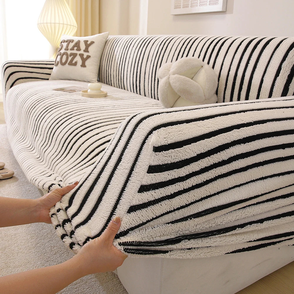 housse canapé rayures blanc noir moderne lavable machine salon animaux domestiques