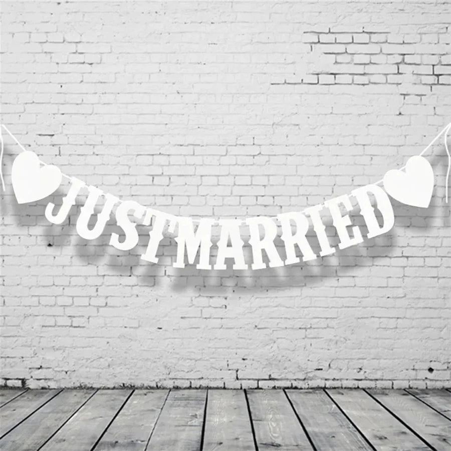 guirlande juste married blanc argenté lettres relief coeurs occasion mariage anniversaire festive suspension okolets