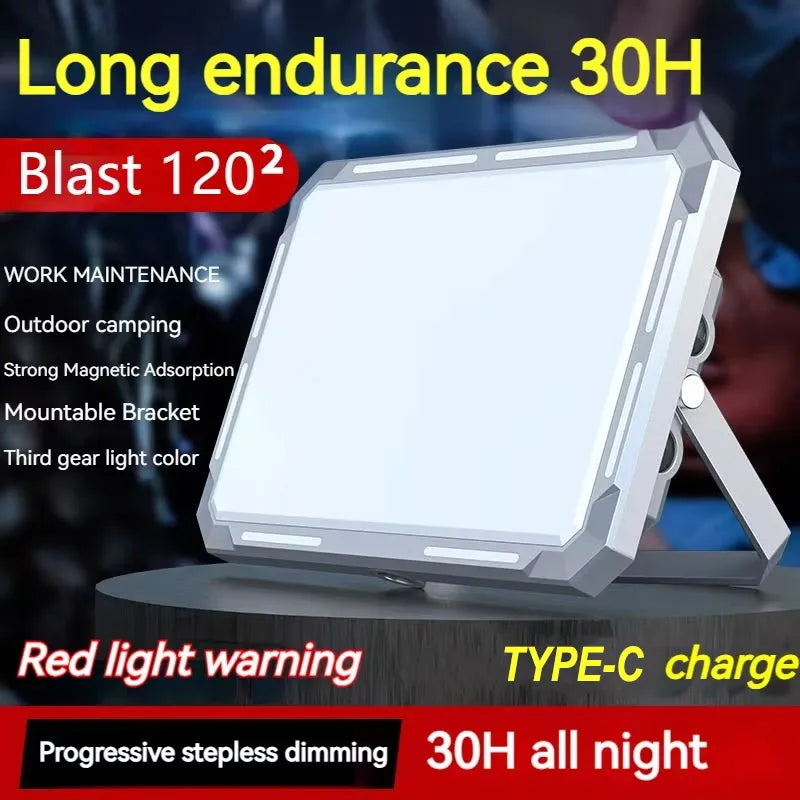 lampe camping rechargeable led gris métallisé aimant support moderne double couleur longue durée