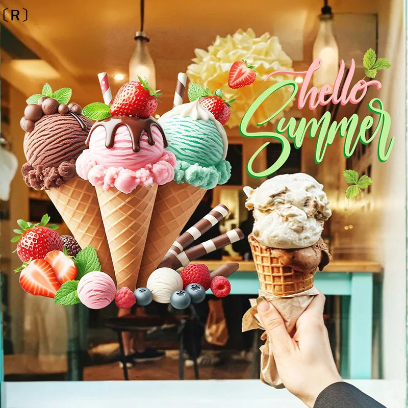 autocollants muraux décoration maison cônes glace rayures colorées fraises menthe hello summer moderne