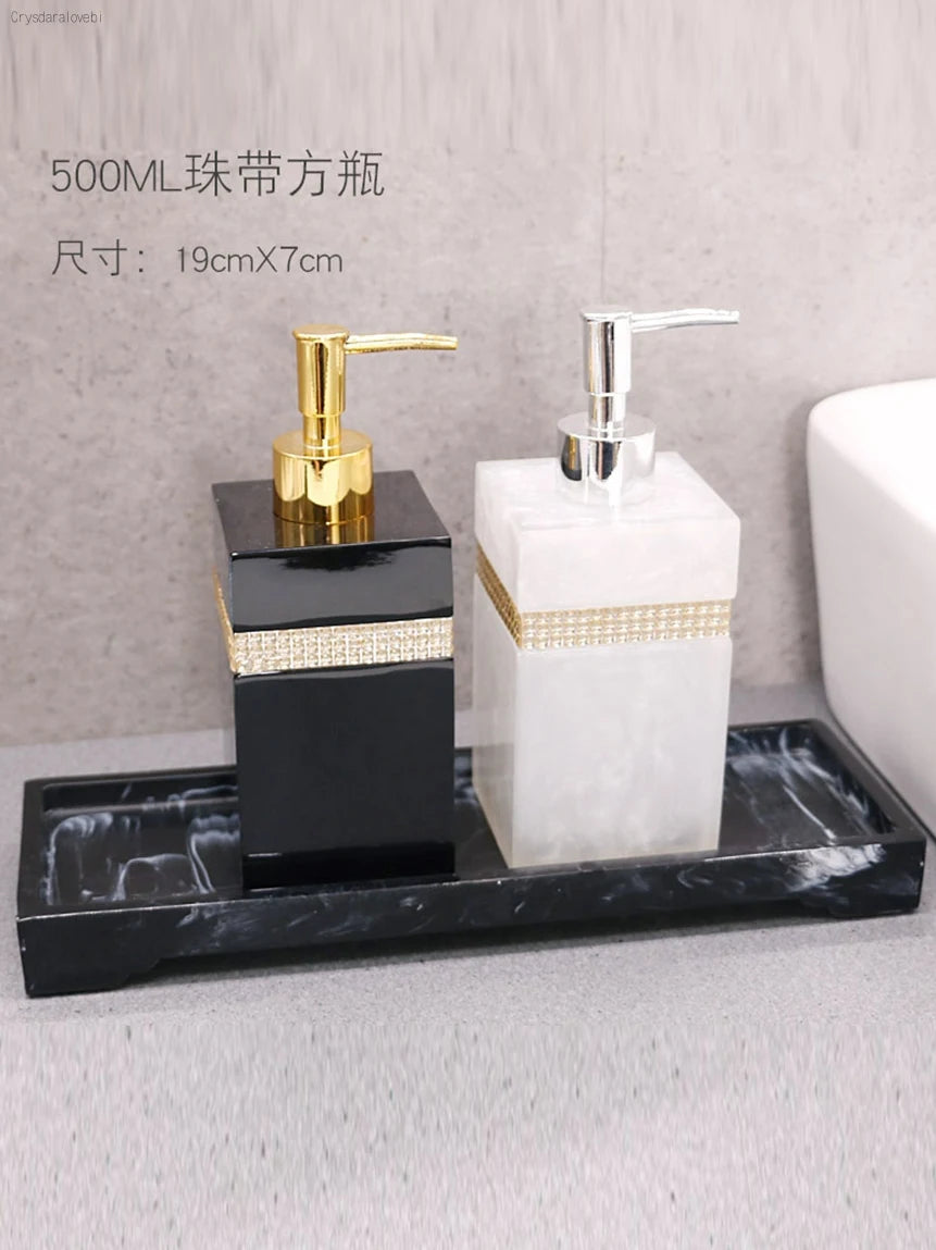 distributeur savon huiles essentielles moderne élégant blanc noir marbré set accessoires