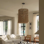 Suspension lumineuse moderne franges chaînes métalliques beige noir