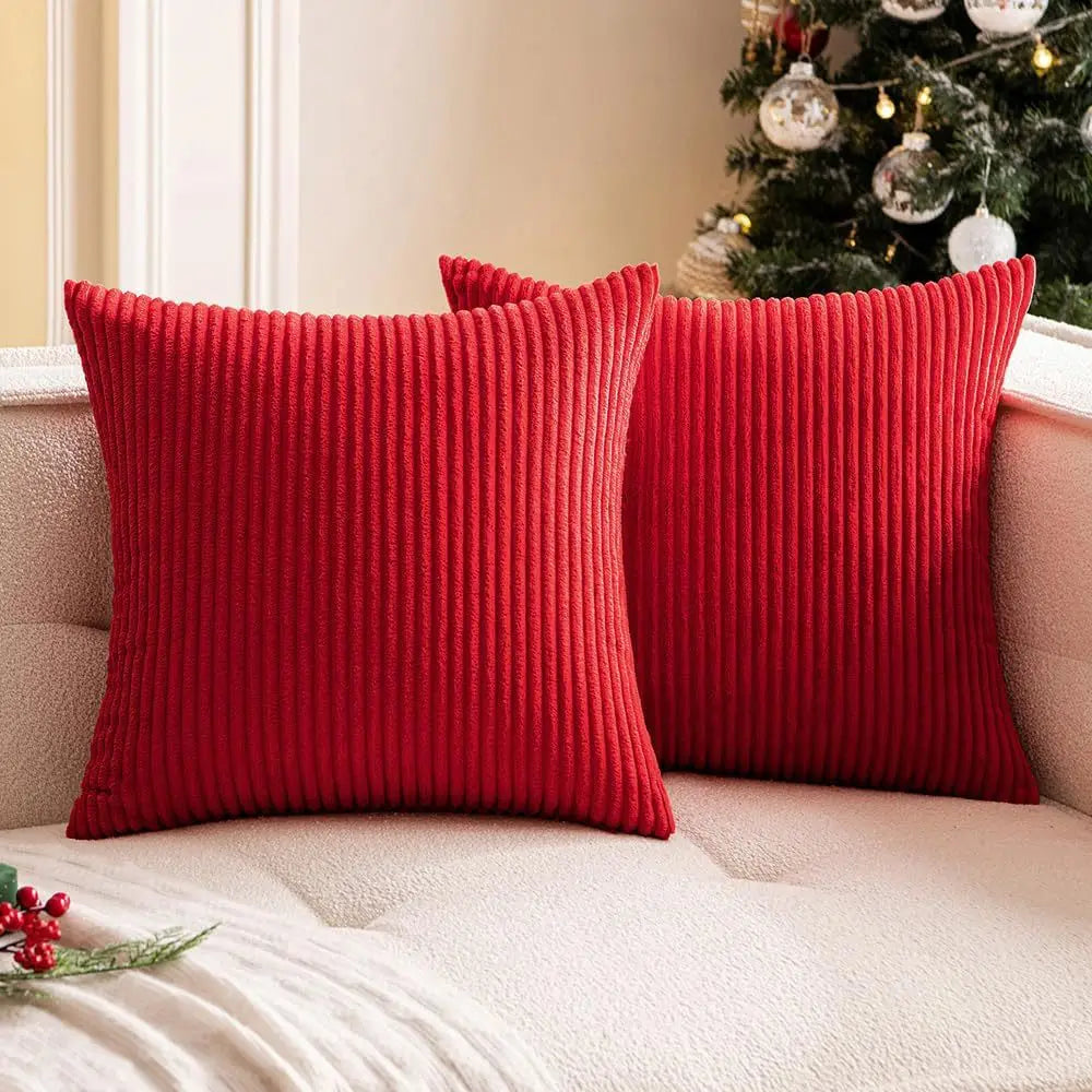 housse coussin velours côtelé orange rayé décorative canapé salon moderne zip invisible textile doux