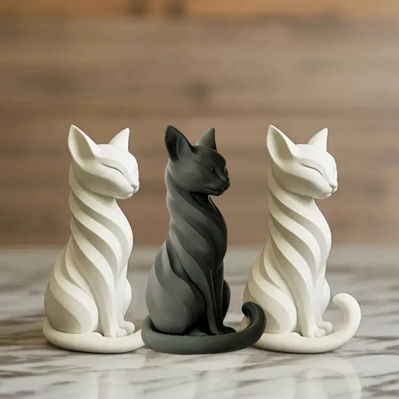 figurine chat noir blanc moderne sculpture intérieure extérieure minimaliste ornement chambre