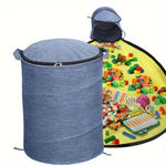 seau rangement réutilisable tissu textile métal zip rangement rapide jouets enfants tapis pliable bleu