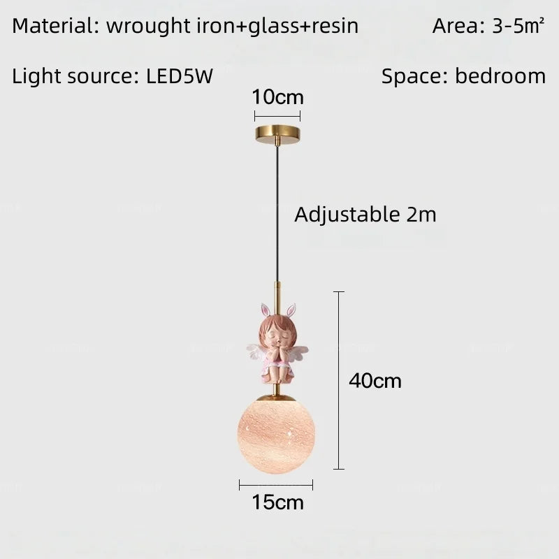 lustre moderne enfant fantaisiste suspension rose lunaire diffuse lumière chambre salon