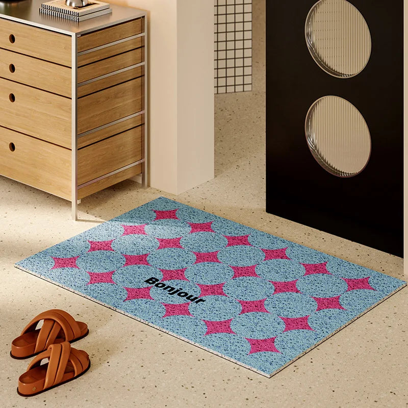 tapis moderne antidérapant géométrique jaune violet sol extérieur légèrement rugueux adhésif