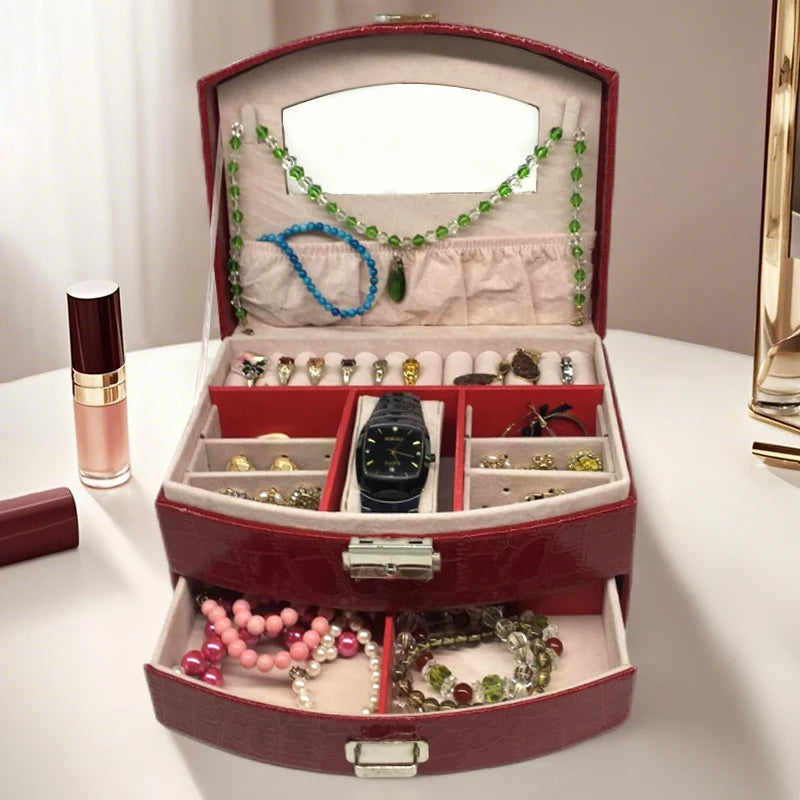 boîte bijoux cuir croco rose rouge violet classique cadenas rangement tiroir