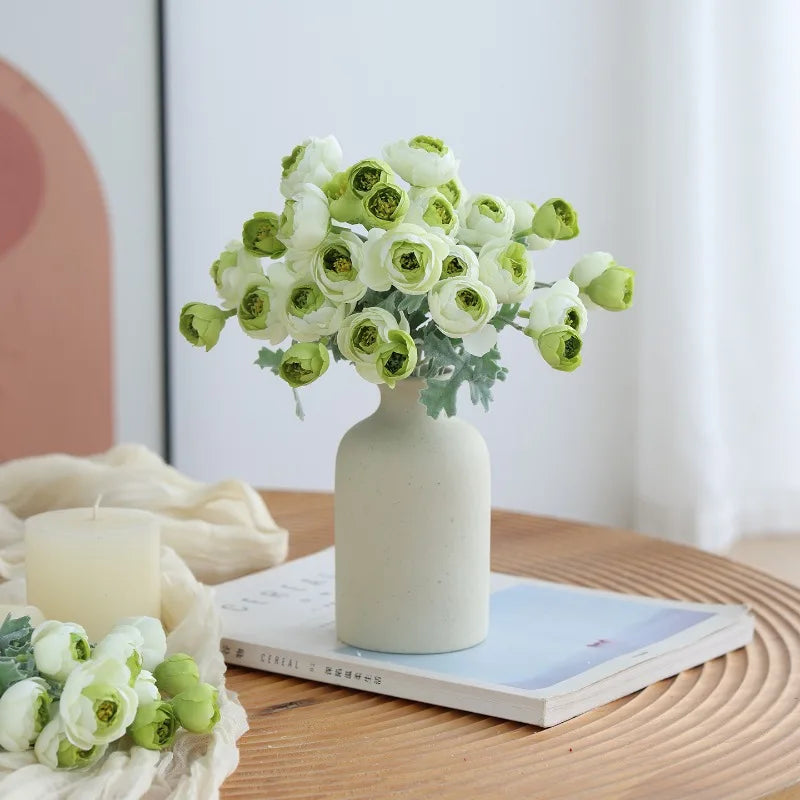 Bouquet fleurs artificielles soie rose rouge vert blanc moderne intérieur mariage anniversaire decoration