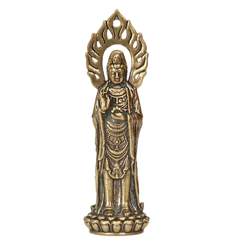 statue religieuse dorée détaillée motif traditionnel classique base fleur lotus