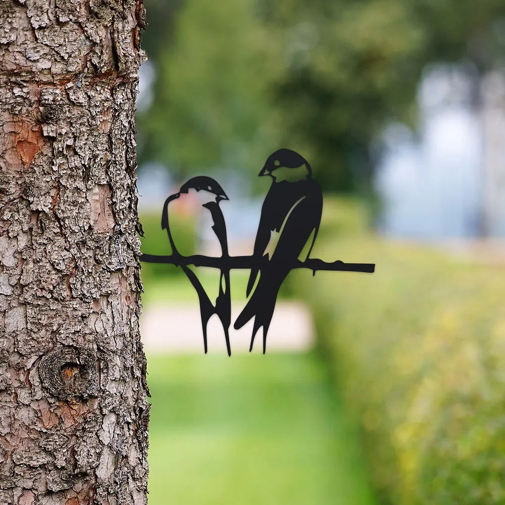décoration murale oiseaux perchés branche métal noir minimaliste moderne adhésifextérieur jardindurable unique rustique