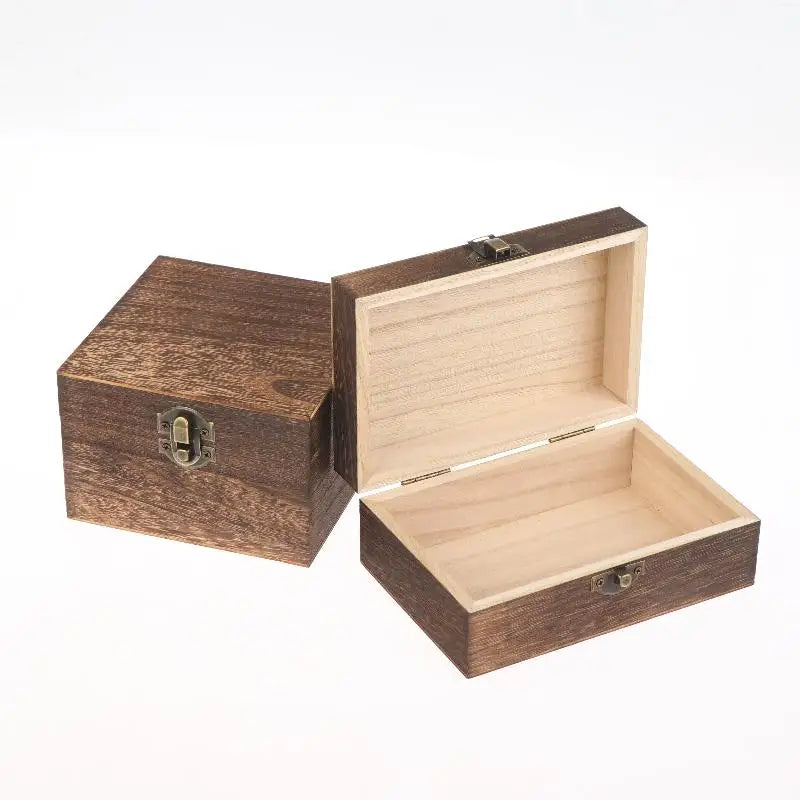 boîtes bois vintage rustique couvercle charnières rangement bijoux décoration maisonOpaque brunoîtss dorés