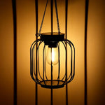 lanterne solaire vintage cage métallique noire ampoule led panneau solaireextérieur autoinstallation modes lumière jardin