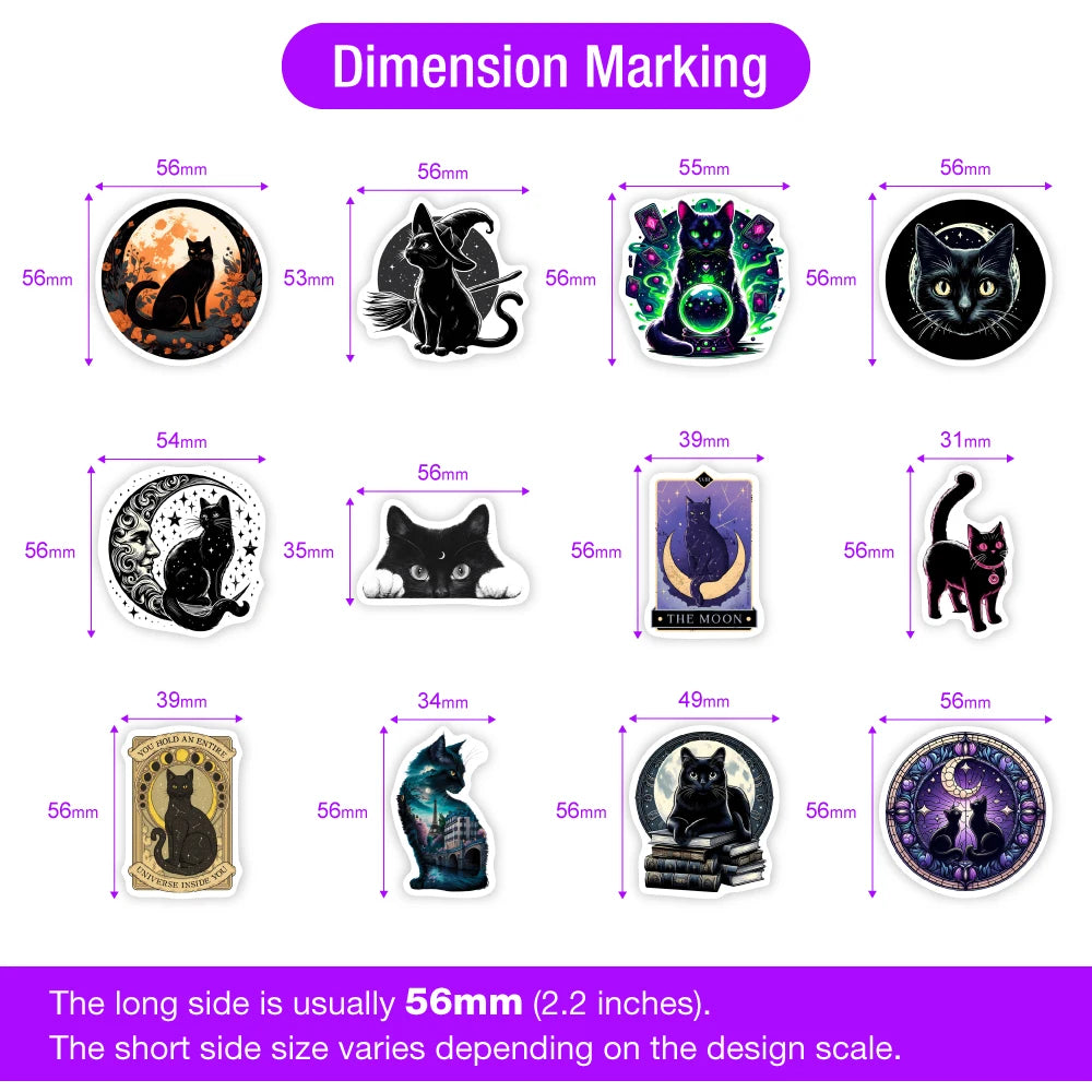 sticker adhésif chat noir mystique moderne art gothique vinyle pvc transparent adultes adolescents