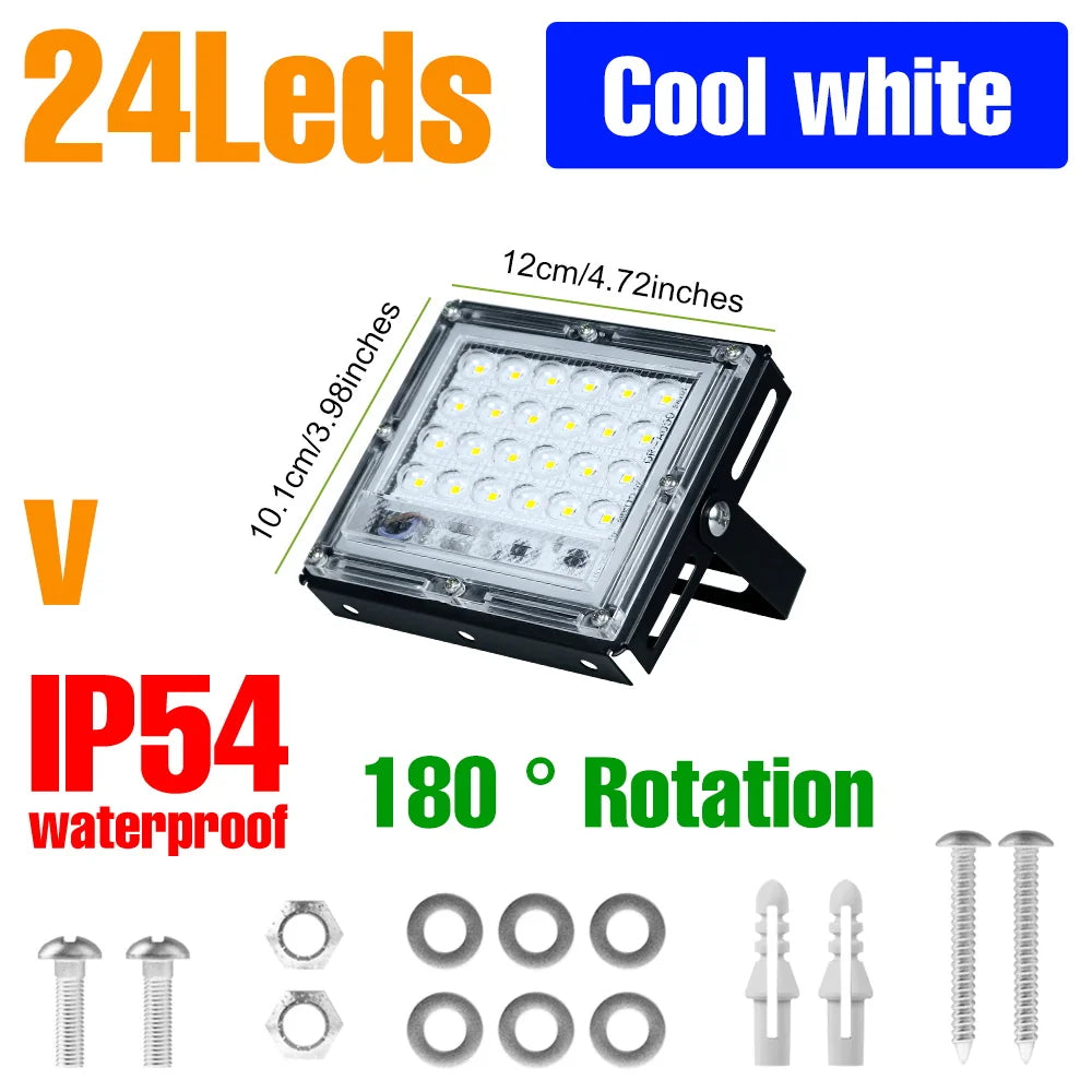 projecteur led extérieur moderne 220v noir 4vis 4rondelles 2clous 274mm139mm