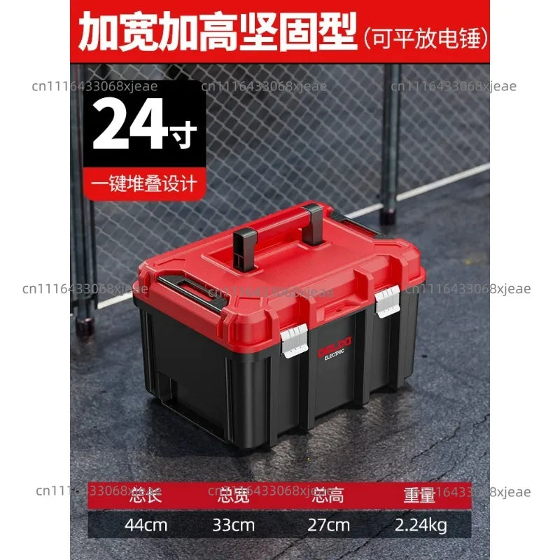 boîtes rangement outils rouge noir modulaires empilables compartiments pratiques robustes poignées organisation professionnelle industrielle