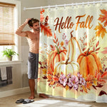 rideau douche automnal motifs citrouilles feuilles d'érable hello fall orange marron polyester tringle rideau