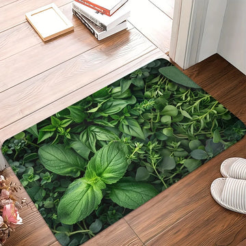 tapis sol moderne feuilles plantes vertes fond noir antidérapant polyester extérieur 40x60cm 50x80cm 40x120cm