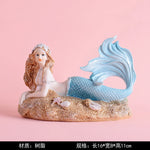 statue sirène résine rose blanche bleue dorée coquillage cheveux ondulés décoration intérieure artificielle