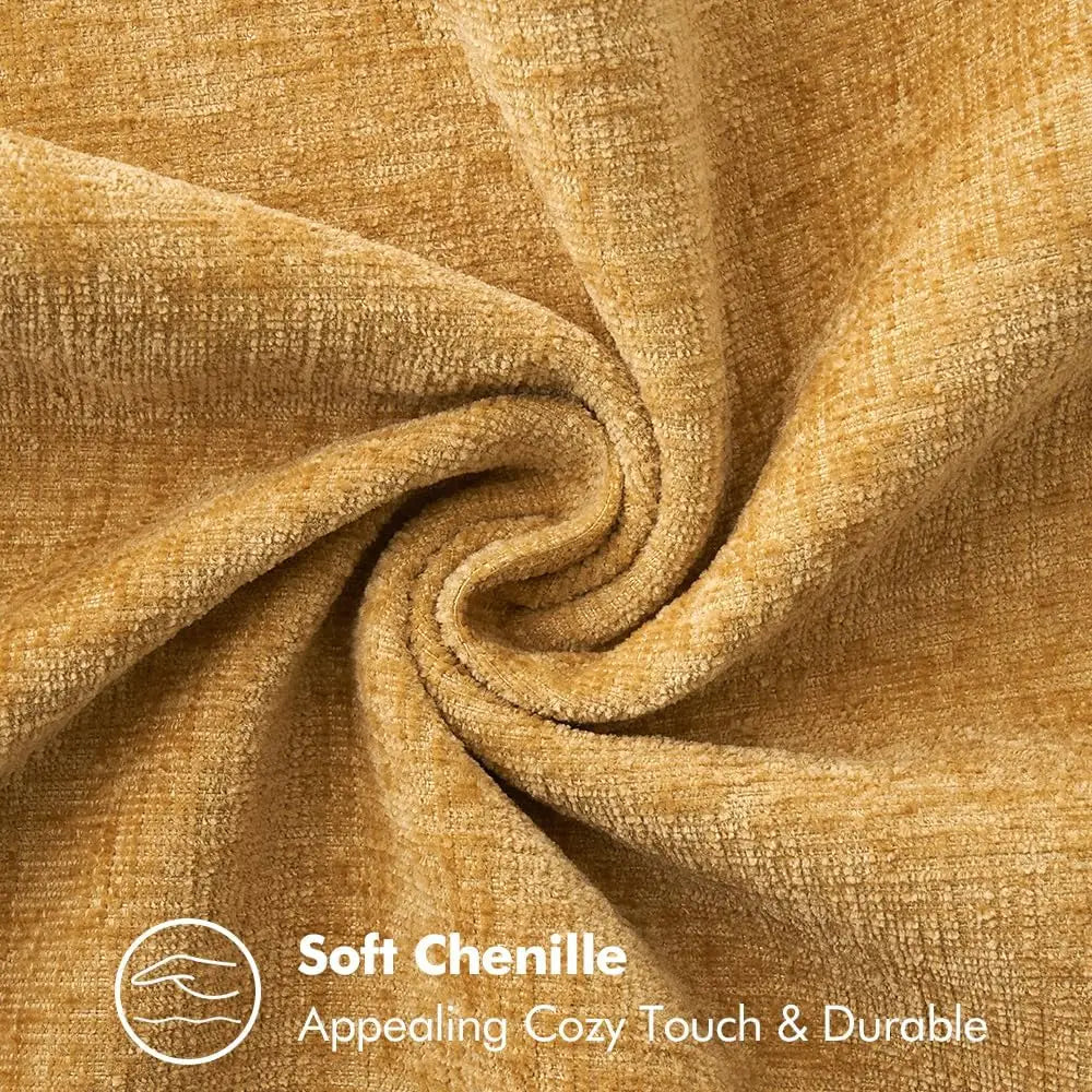 coussin chenille 50x50 cm moutarde motif uni moderne décoration maison øillet fixé