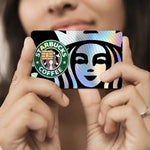 autocollants carte bancaire effet laser logo starbucks vert noir holographique anti rayures