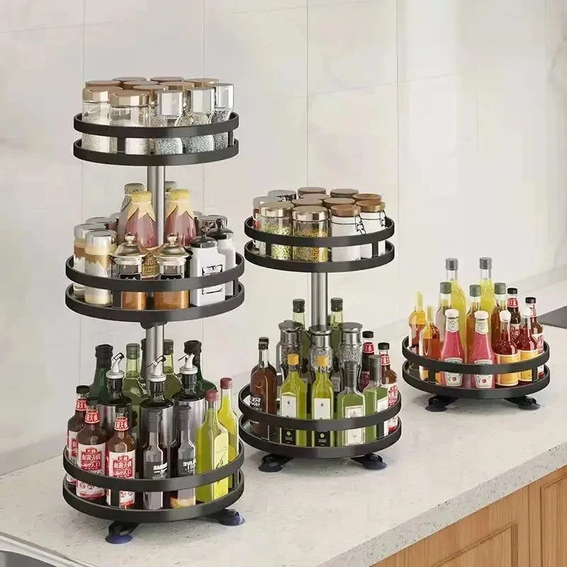 étagère rotative acier inoxydable noire moderne multifonctionnelle 360 degrés bocaux épices contenants cuisine