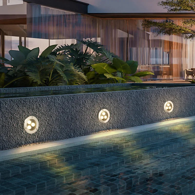 éclairage led souterrain ip67 argent noir moderne 220v 12v 24v encastré extérieur chemin