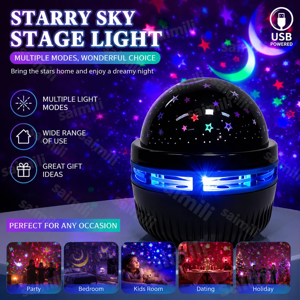 projecteur étoiles lune led usb decoration maison moderne noir étoiles