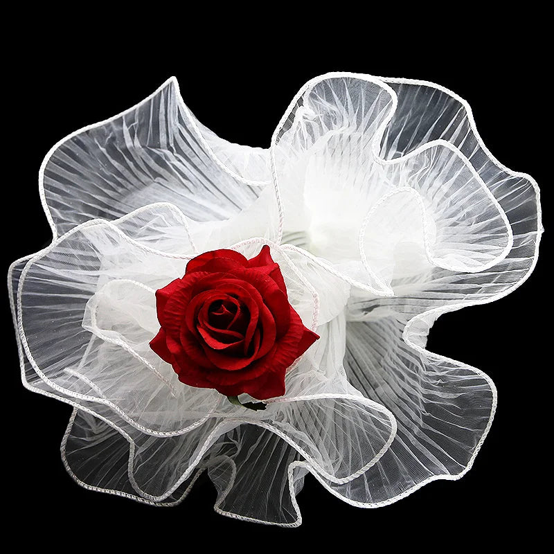 accessoires cheveux blanc rose noir organza plissé translucide élégant romantique adhésif rose artificielle