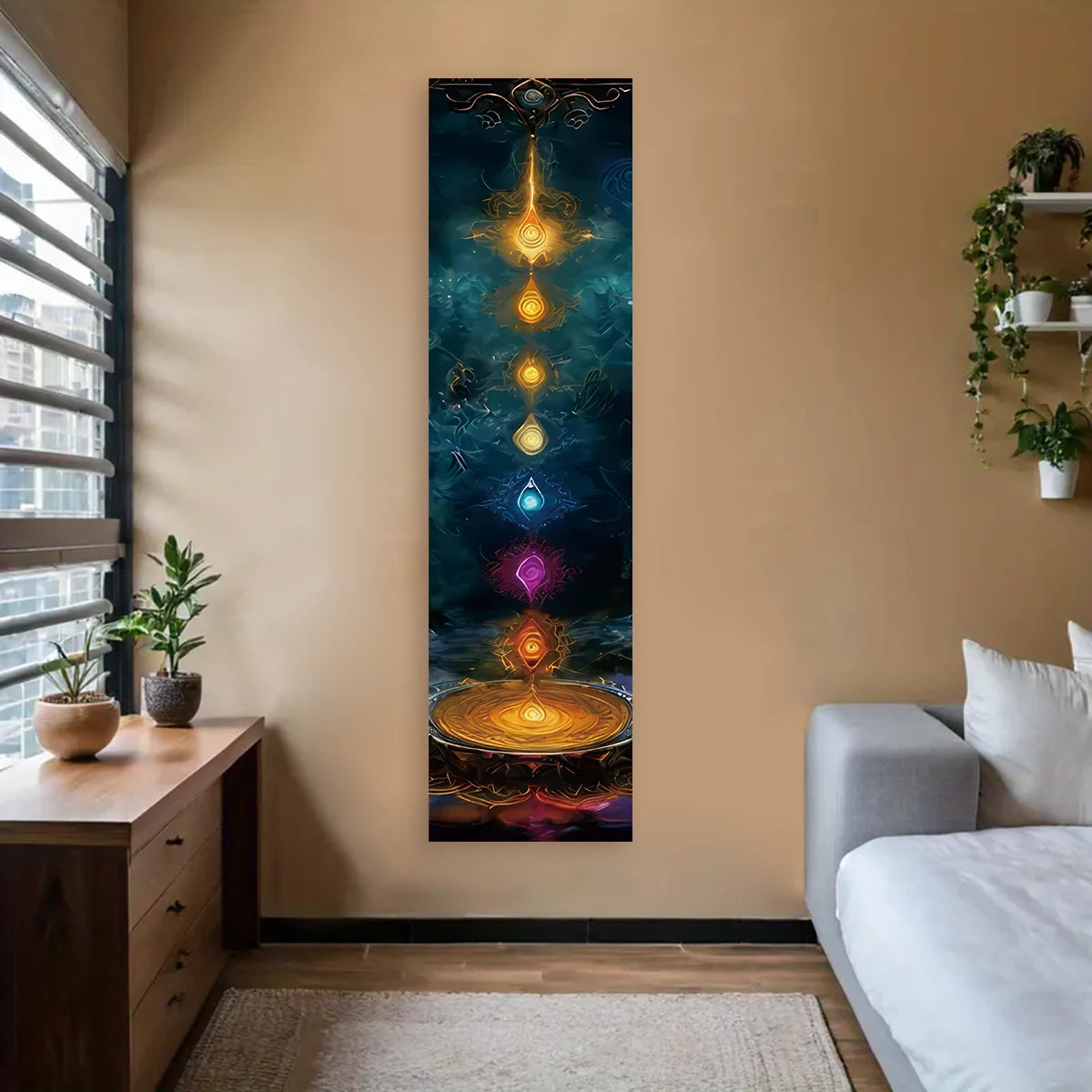 tableau mural multicolore mandala symboles religieux spirituel opaque sans fixation 150cm 40cm