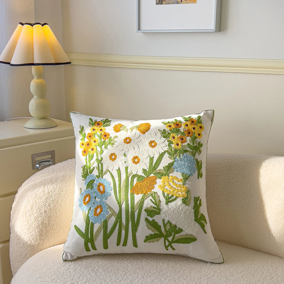 taies d'oreiller brodées motifs floraux coton polyester 45x45cm couleurs variées décoration intérieure coussins décoratifs