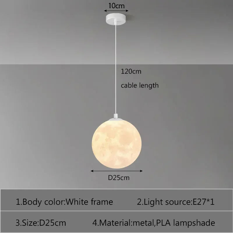 Suspension lumineuse moderne imprimée lunaire blanc beige tringle led 220v