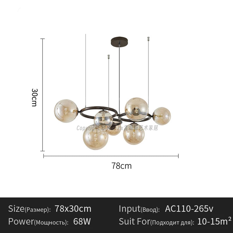 Suspension lumineuse moderne boule verre transparente câbles suspendus salle salon chambre