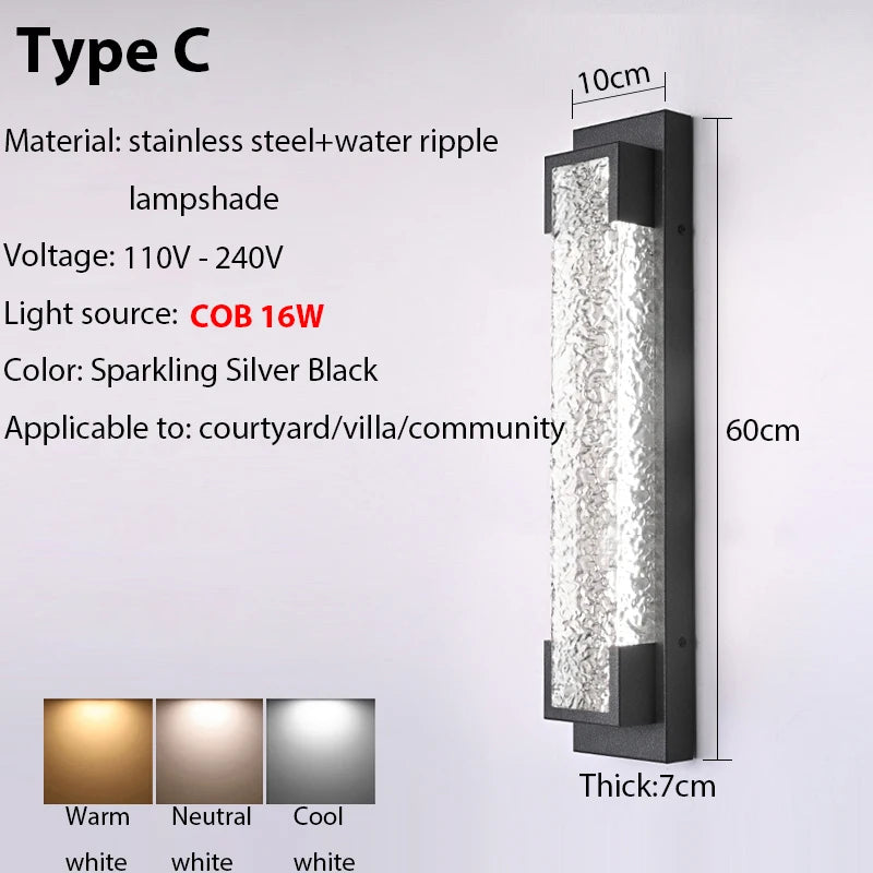 lampe murale led noire contemporaine acier inoxydable ondulée ip65 réglable triac 3000k 6000k