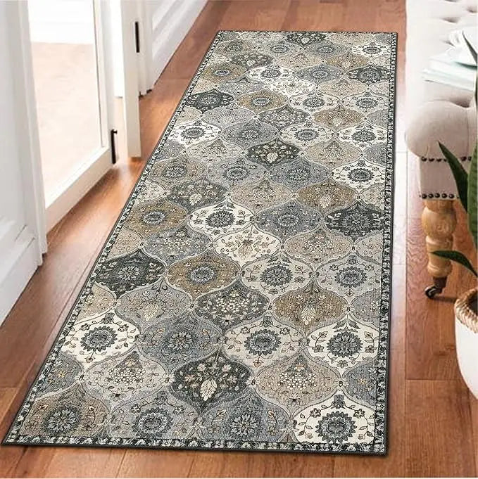 tapis multicolore motif floral traditionnel classique vintage salon chambre salle bain polypropylène polyester