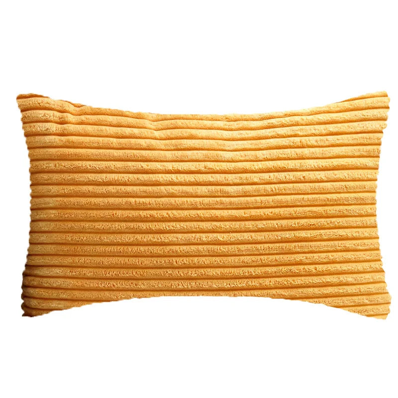 coussin velours côtelé gris orange bleu moderne rayures horizontales 30x50cm machine lavable