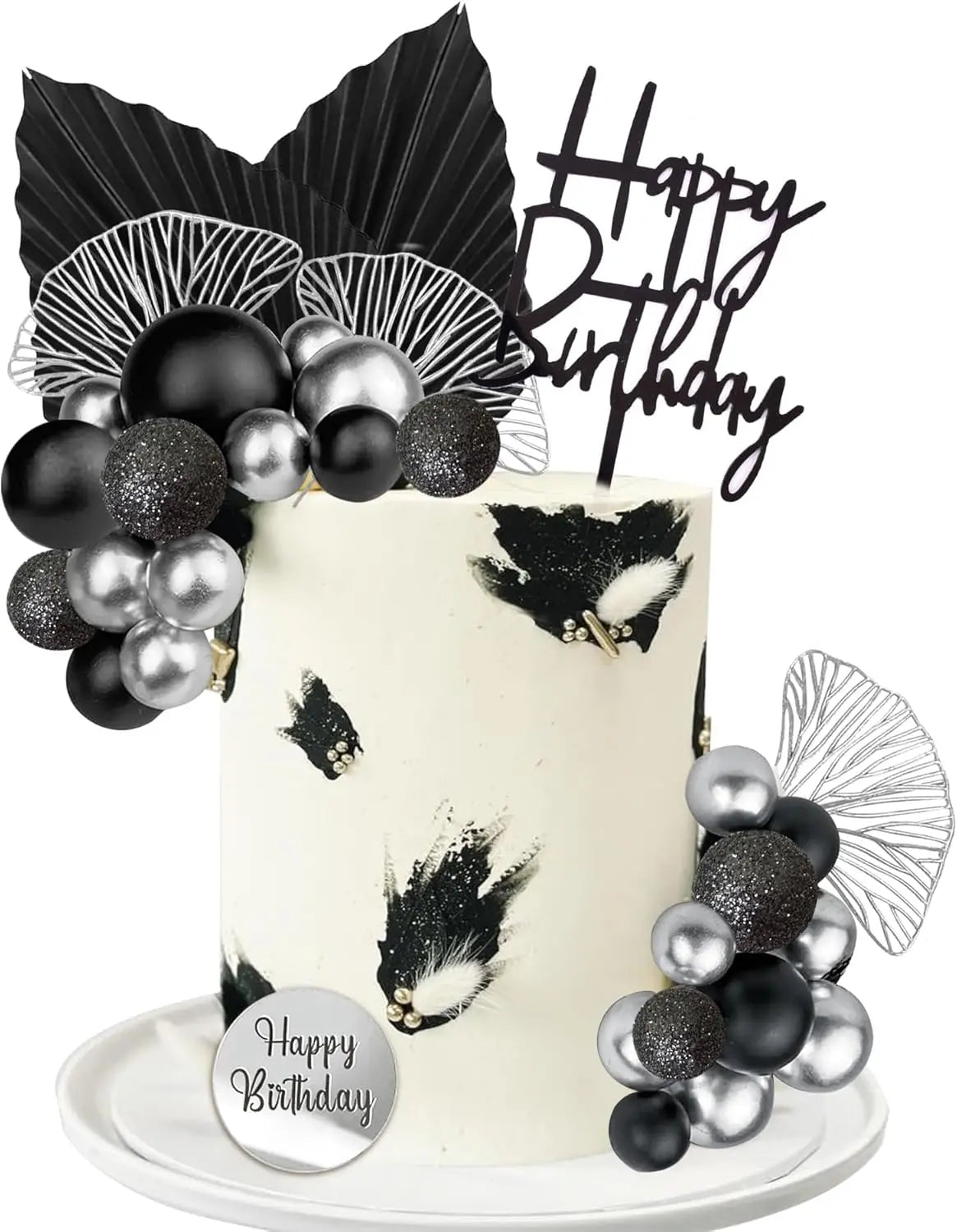 décorations gâteau doré blanc bleu moderne cercles feuilles textes anniversaire mariage baptême
