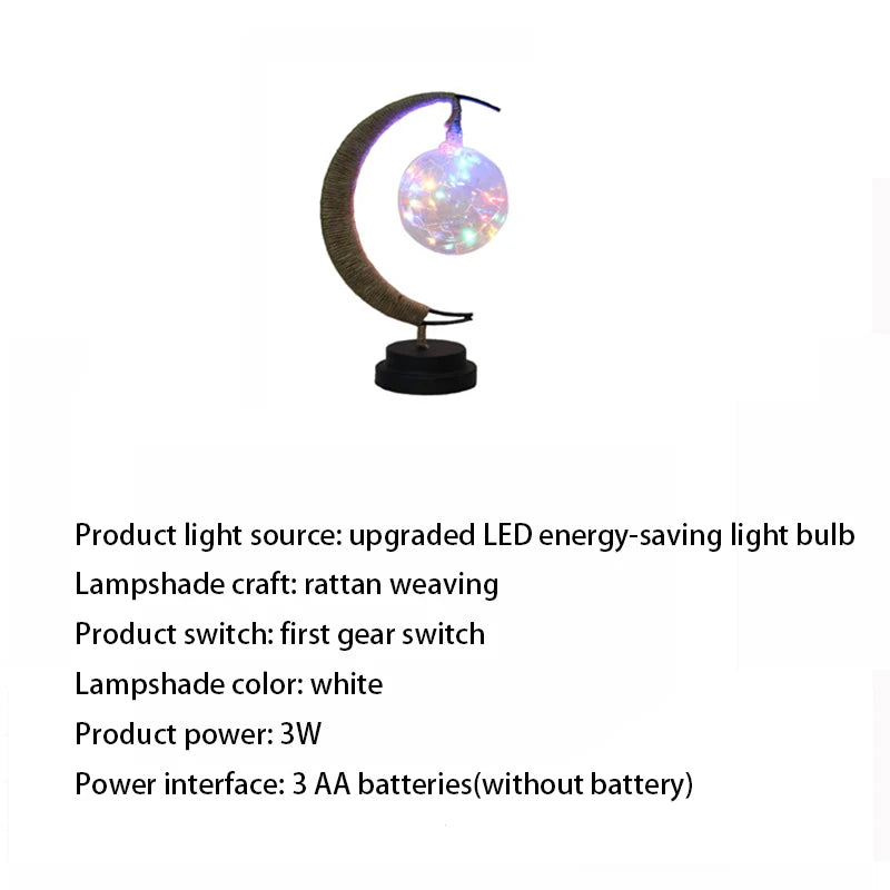 lampe décorative lune LED transparente bohème chaleur chambre coucher festive