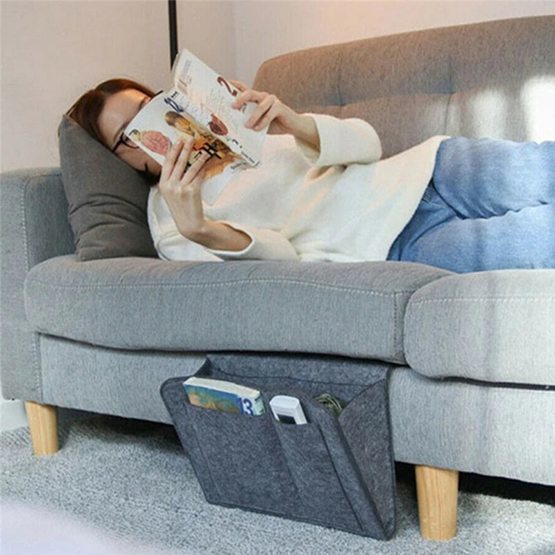 sac rangement gris feutre pliable rangement moderne poche centrale arrièreversible salon
