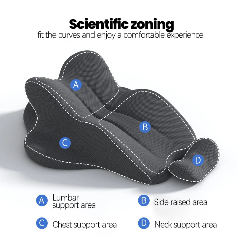 coussin ergonomique gris tissu 3d contour zones soutien lumbar cervical thoracique