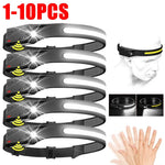 lampe frontale rechargeable led noir jaune ceinture ajustable motion sensor torchon camping pêche recherche