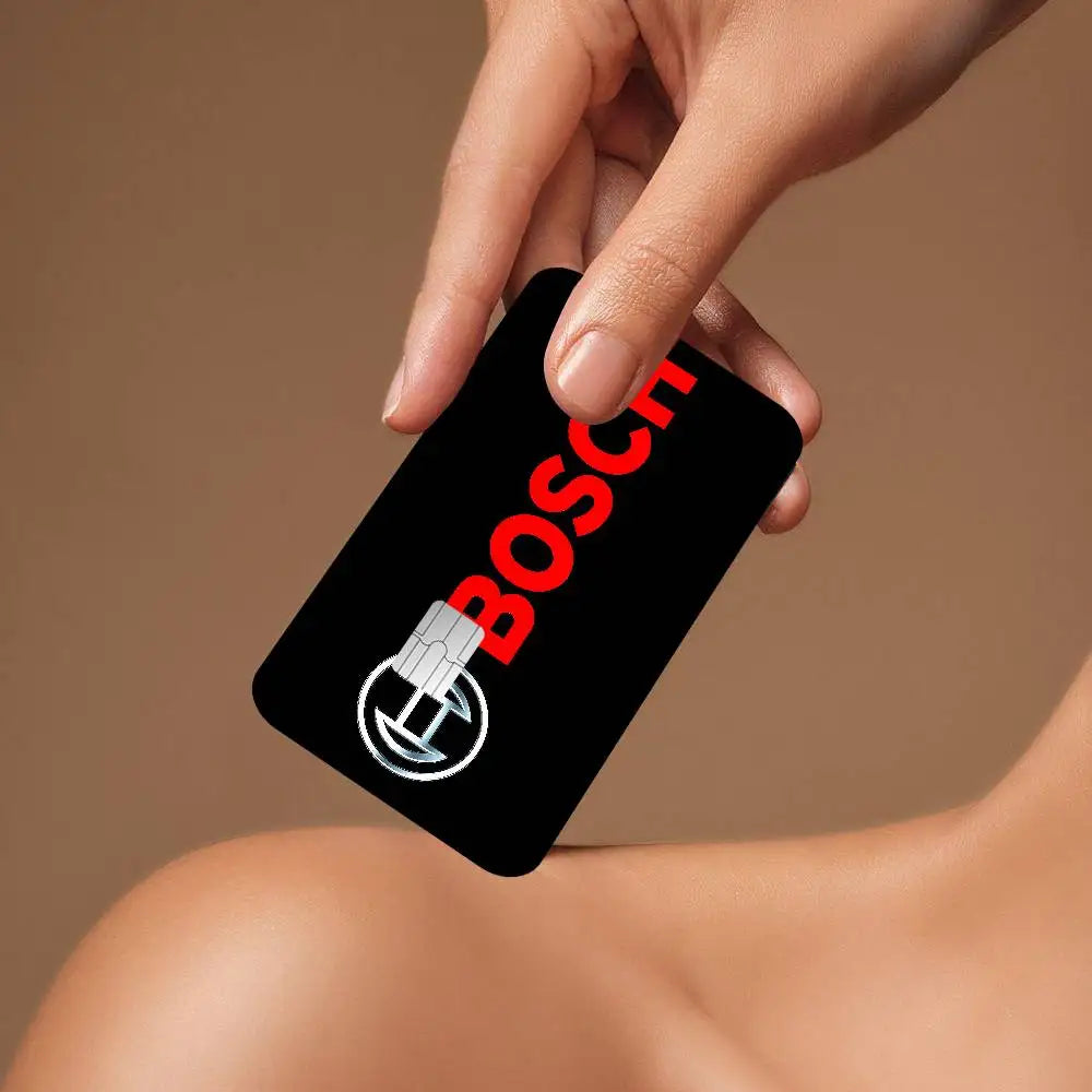 étui carte bancaire adhésif waterproof moderne logo bosch blanc fond noir points cartes crédit