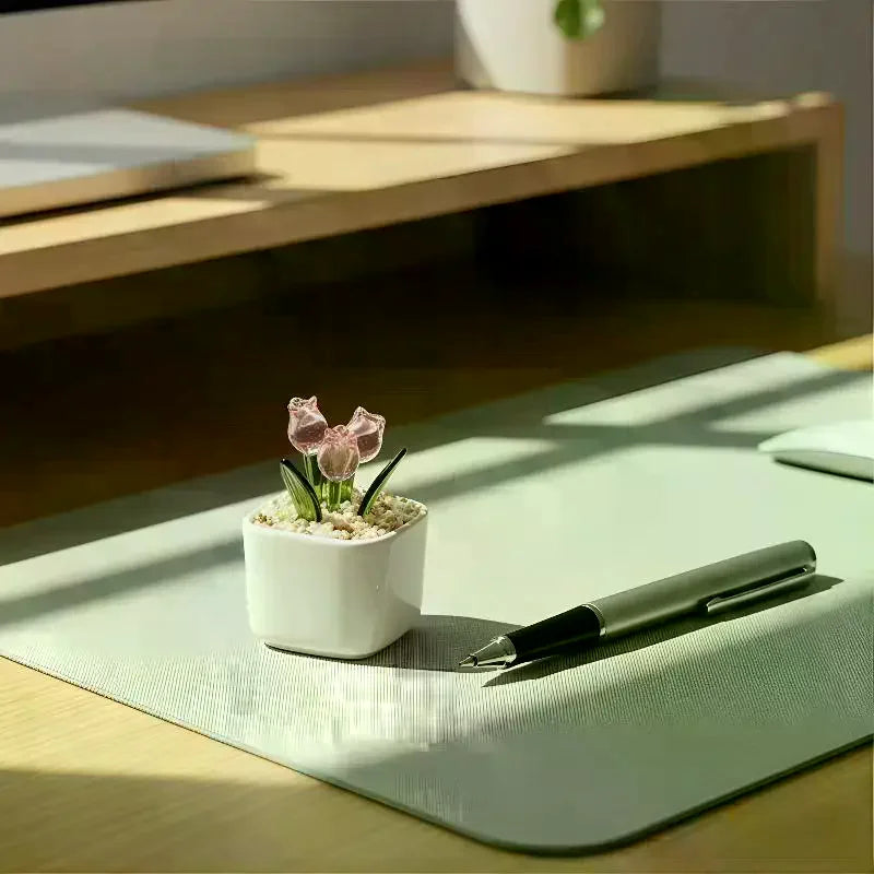 fleur artificielle tulipe moderne pot carré gravier blanc décoration maison minimaliste