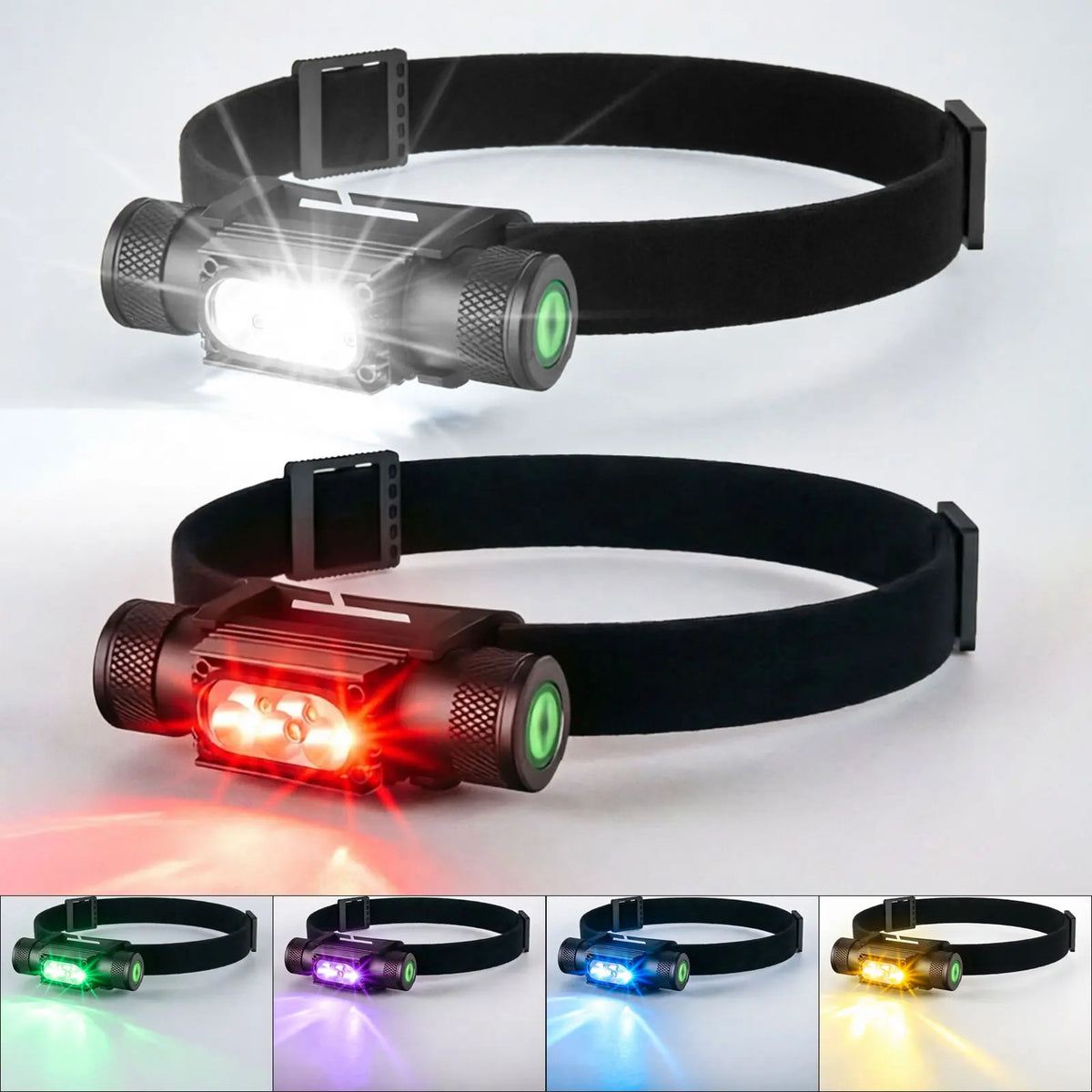lampe torche rechargeable led uv blanc rouge verte bleue pêche chasse ceinture moderne