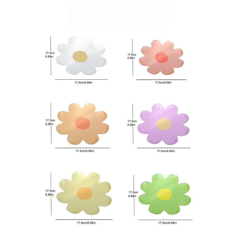 assiettes jetables fleurées anniversaire moderne enfantin blanc rose vert violet