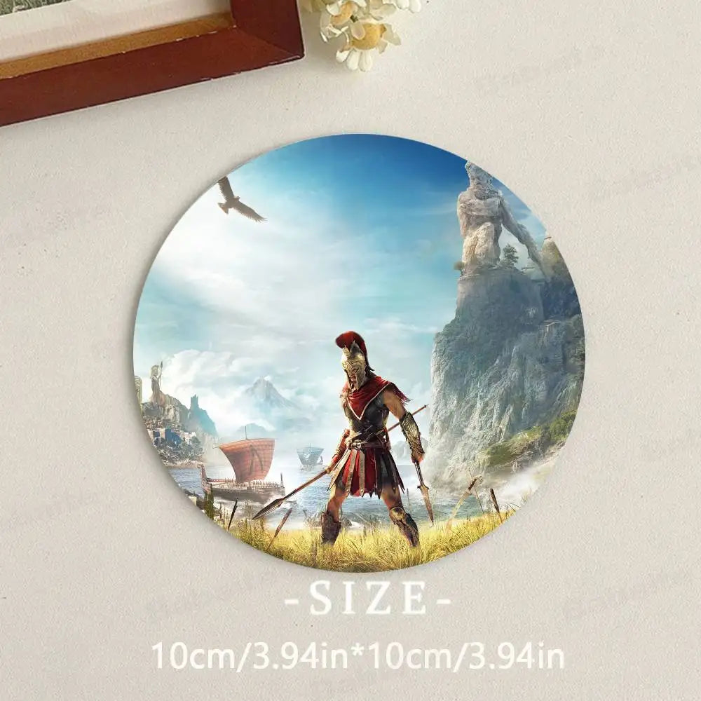 coasters multicolores assassin's creed personnages réalistes table hygiène bois écofriendly moderne domestique