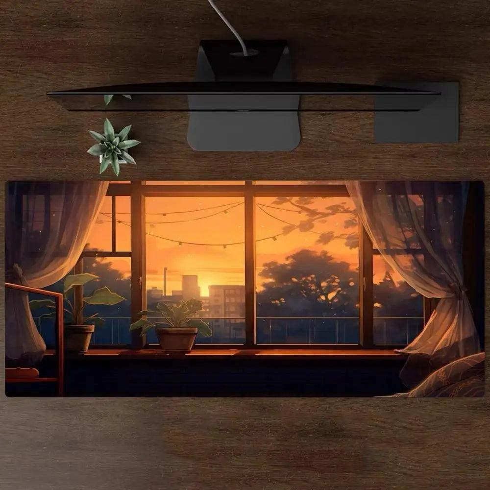 tapis souris coucher soleil fenêtre moderne adhésif noir orange beige gris vert